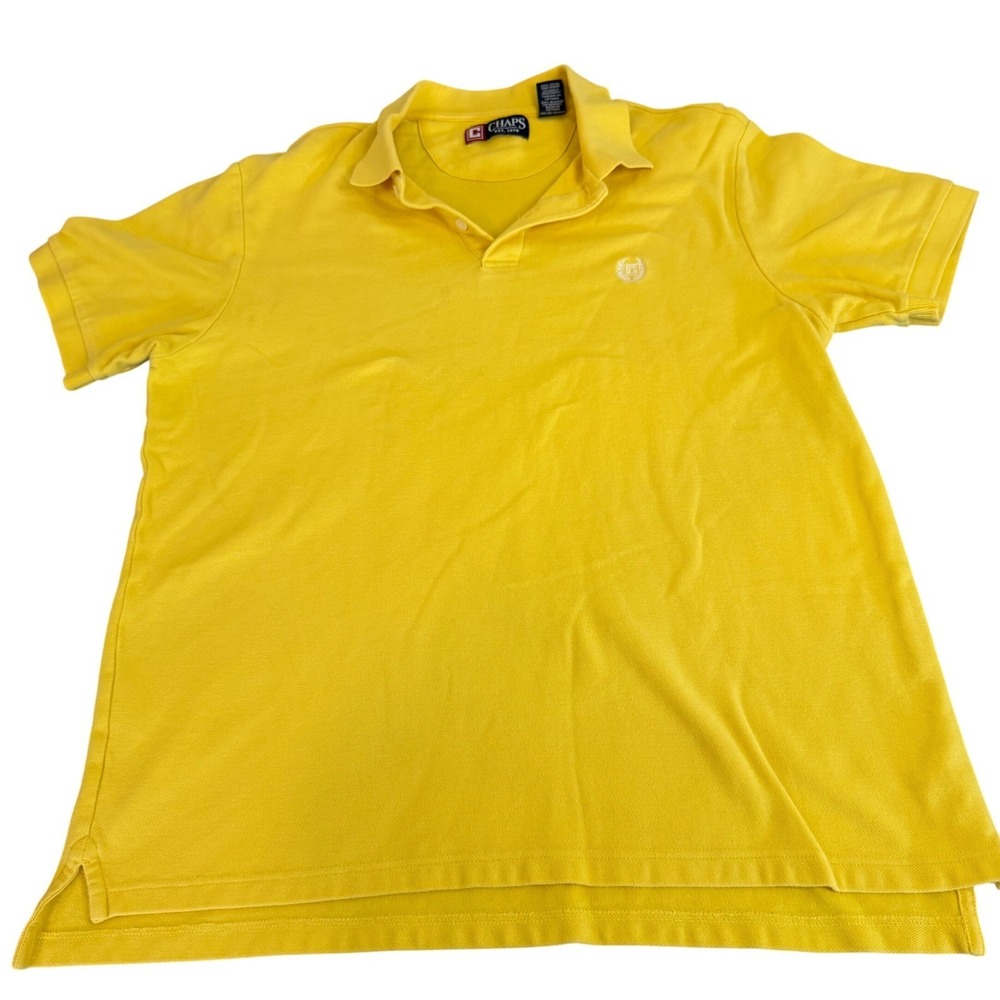 Chaps Mens Yellow Cotton Pique Short Sleeve Polo Shirt Size Large L G Solid